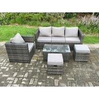 Fimous Rattan Garden Furniture Set with 3 Seater Sofa Coffee Table Armchair Indoor Outdoor Patio Lounge Sofa Set in Dark Grey