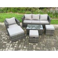 Fimous Rattan Garden Furniture Set with 3 Seater Sofa 3 Footstools Indoor Outdoor Patio Lounge Sofa Set Dark Grey