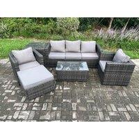 Fimous Rattan Garden Furniture Set with 3 Seater Sofa Coffee Table Outdoor Patio Lounge Sofa Set Dark Grey Mixed