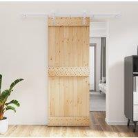 Berkfield Home Sliding Door with Hardware Set 80x210 cm Solid Wood Pine in Brown