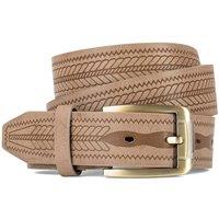 Woodland Leathers Men's Men's Leather Lined 1.25 Engraved Belt, Brass Buckle in Beige | Size: Medium