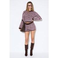 MissPap Women's Brushed Stripe Knitted Hot Pant in Chocolate | Size: Small