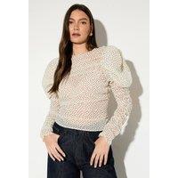 MissPap Women's Puff Sleeve Shirred Top in Butter | Size: 14