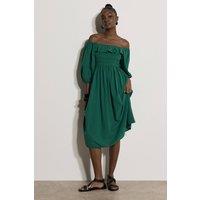 Apricot Women's Ruffle Cotton Milkmaid Midi Dress in Green | Size: 18
