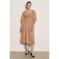 Apricot Women's Ruffle Cotton Milkmaid Midi Dress in Peach | Size: 8