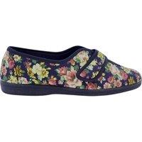 Sleepers Women's Wilma Touch Fastening V Opening Floral Casual Cotton Slippers in Navy | Size: 5