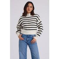 Urban Bliss Women's Ribbed Stripe Zip Cardigan in White | Size: Medium