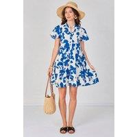 Love Sunshine Women's Blue Floral Print Short Sleeve Flared Mini Dress | Size: Medium