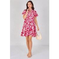 Love Sunshine Women's Fuchsia Floral Print Tiered Mini Dress | Size: XL