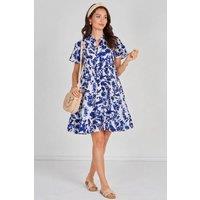 Love Sunshine Women's Blue Floral Print Tiered Mini Dress | Size: Large
