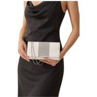 D2C Women's Crystal Panel Metallic Evening Clutch Bag with Chain Strap in Ivory