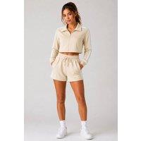 STYLEWISE Women's 2 Pack Side Stripe Top & Drawstring Shorts Set - Fleece - Co-ord - Loungewear Set in Beige | Size: Large