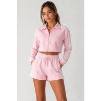 STYLEWISE Women's 2 Pack Side Stripe Top & Drawstring Shorts Set - Fleece - Co-ord - Loungewear Set in Pink | Size: XS