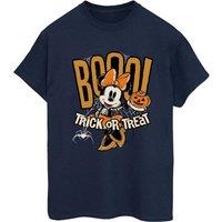 Disney Women's Boo Trick Or Treat Minnie Mouse Cotton Boyfriend T-Shirt in Navy | Size: Small