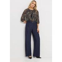 Long Tall Sally Women's Tall Belted Wide Leg Trousers in Mid Navy | Size: 24XL