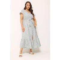 Yours Women's Stripe Angel Sleeve Dress in Light Grey | Size: 22-24