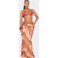 EGO Women's Abstract Print Maxi Skirt in Terracotta | Size: 10