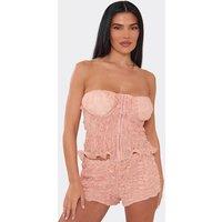 EGO Women's Corset Style Sleeveless Hook & Eye Bandeau Woven Corset Top in Dusty Pink | Size: 8