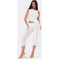 EGO Women's Sleeveless Crew Neck Ruched Top in Cream | Size: 6