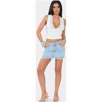 EGO Women's Lace Trim Denim Mid Rise Mini Skirt in Baby Blue | Size: 6