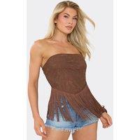 EGO Women's Sleeveless Bandeau Lace Top in Dark Brown | Size: 8