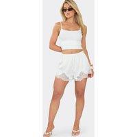 EGO Women's Lace Trim Satin Shorts in White | Size: 8