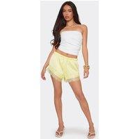 EGO Women's Lace Trim Satin Mid Rise Shorts in Lemon | Size: 10