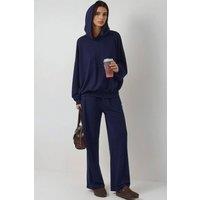 Hiccup Women's Hooded Oversized High Waist Two-Piece Coord Set in Navy | Size: Medium