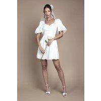 Coast Women's Puff Sleeve Mini Dress Wedding Dress With Tie Back in Ivory | Size: 16