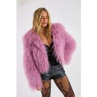 NastyGal Women's Real Mongolian Wool Shearling Jacket in Raspberry | Size: 6