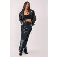 NastyGal Women's Floral Devore Lace Cut Out Tie Waist Maxi Skirt in Black | Size: 12
