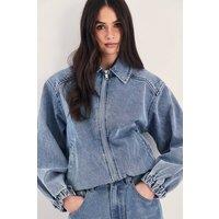NastyGal Women's Oversized Denim Bomber Jacket in Authentic Midwash | Size: 6
