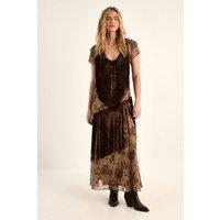 NastyGal Women's Floral Chiffon Fringe Maxi Dress in Beige | Size: 10