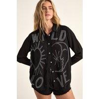 NastyGal Women's Wild Love Studded Western Shirt in Black | Size: 10