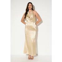 MissPap Women's Premium Plunge Cowl Open Back Satin Maxi Bridesmaid Dress in Gold | Size: 10