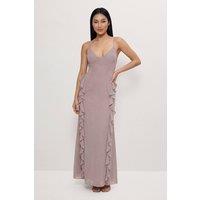 MissPap Women's Ruffle Detail Open Back Maxi Dress in Mink | Size: 12