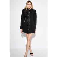 MissPap Women's Premium Denim Pleat Hem Balloon Sleeve Dress in Washed Black | Size: 6