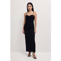 MissPap Women's Premium Tulle Lace trim Maxi Dress in Black | Size: 12