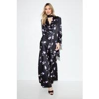 MissPap Women's Premium Floral Print Tie Neck Maxi Dress in Black | Size: 10