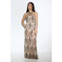 MissPap Women's Premium Sheer Lace Maxi Dress in Nude | Size: 14