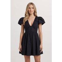 MissPap Women's Structured Babydoll Mini Dress in Black | Size: 8