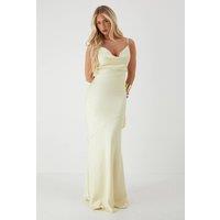MissPap Women's Premium Satin Bow Back Bias Cut Bridesmaid Dress in Lemon | Size: 14