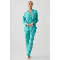 British Boxers Women's "New York Turquoise Stripe" Crisp Cotton Pyjama Set | Size: Medium