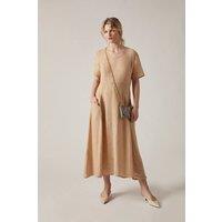 James Lakeland Women's Sand Linen Midi Dress in Light Sand | Size: 14