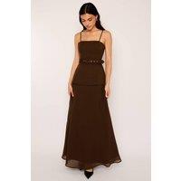 Jaded Rose Women's Joyce Belted Chocolate Brown Fit & Flare Tailored Maxi Dress | Size: 12