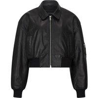 TruClothing Women's Cropped Bomber Leather Jacket in Black | Size: XS
