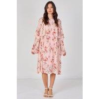 ELAINA FASHION Women's Blush Pink Floral Pleated Smock Dress | Size: 18