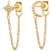 Gold Trip Women's Crystal Star & Moon Chain Earrings in Gold