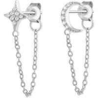 Gold Trip Women's Crystal Star & Moon Chain Earrings in Silver