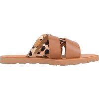 ABSOLUTE FOOTWEAR Women's Genuine Leather Animal Print Slip On Mule Sandals Sliders in Tan | Size: 6